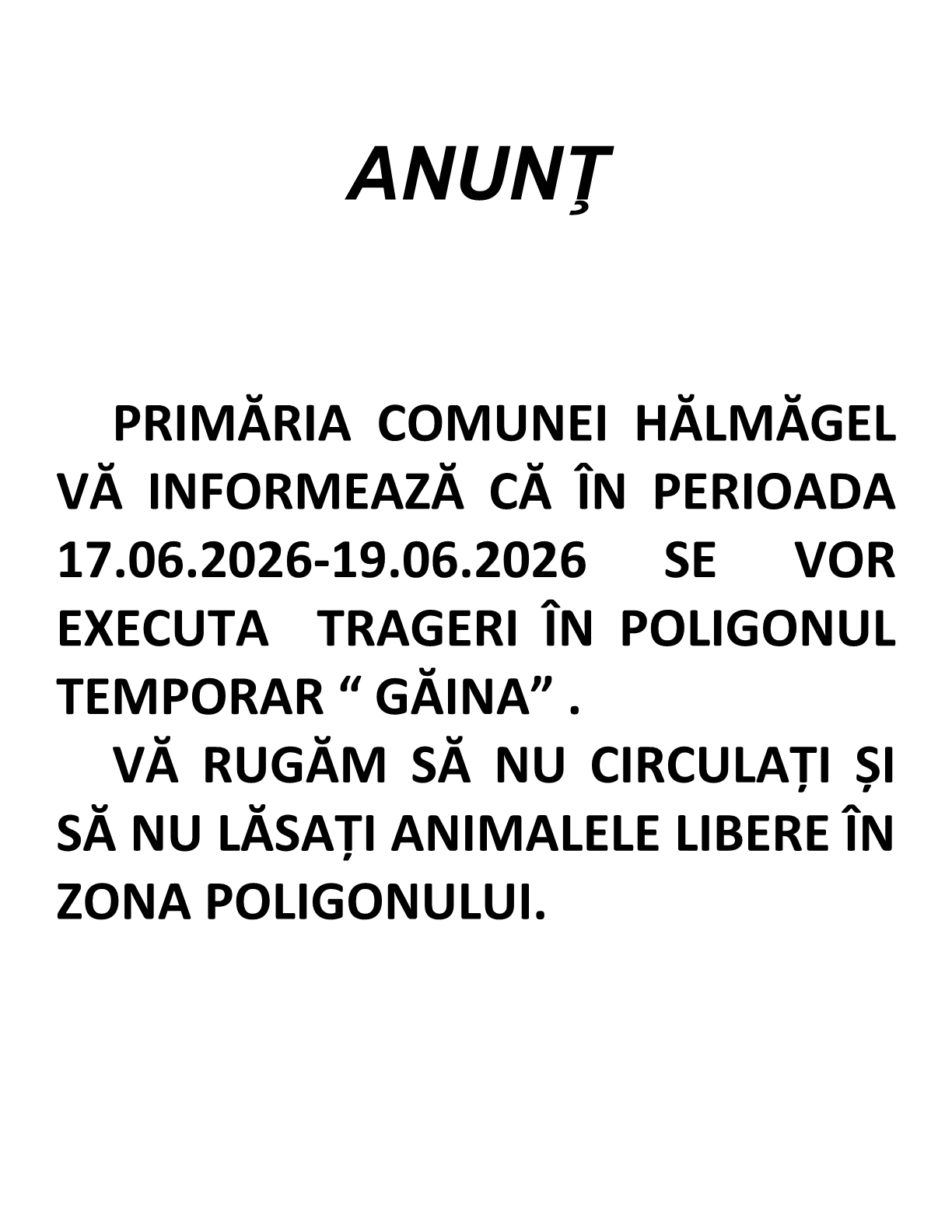 anunt trageri cu PERIOADA iunie 20261